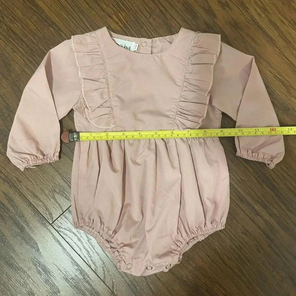 Salmon Long Sleeve Body Suit, 3-6 Months, Ruffles - Picture 5 of 7